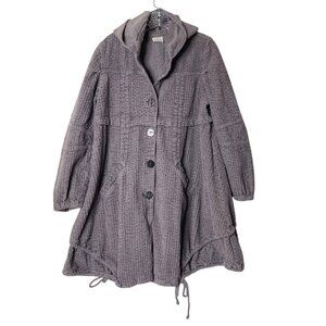Vtg CMC By Color Me Cotton Gray Corduroy Hooded Button-Up Swing Coat Women's M